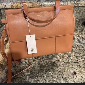 Tory Burch Block T Leather Satchel chestnut